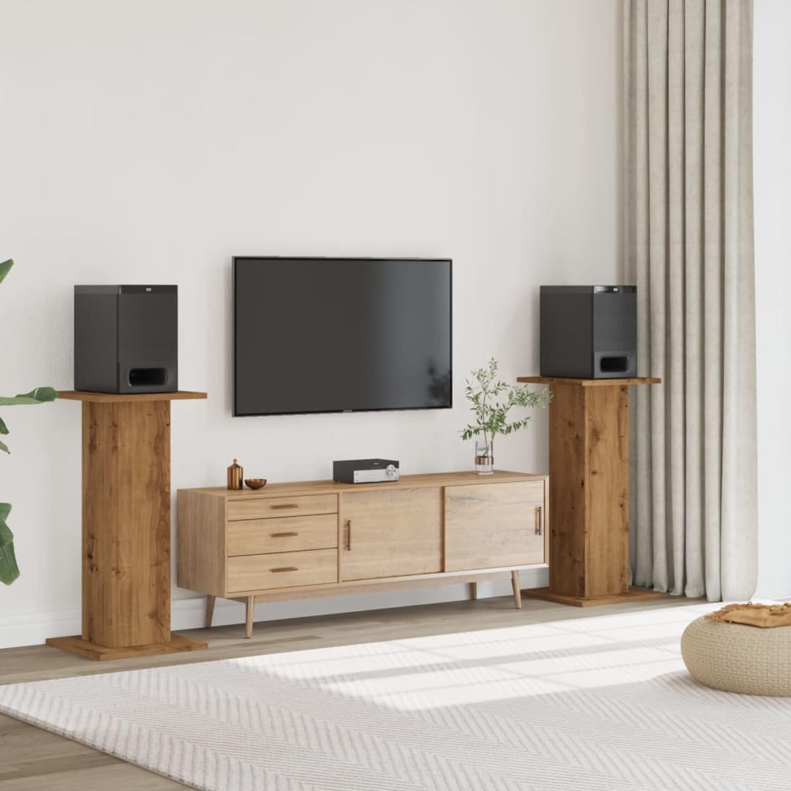 Gecheer Supporti per Altoparlanti, Stabili e Antivibrazione con Design Cavo per Riempimento di Sabbia 30x30x95 cm in Legno Multistrato Rovere for Sistemi Audio Domestici e Studio