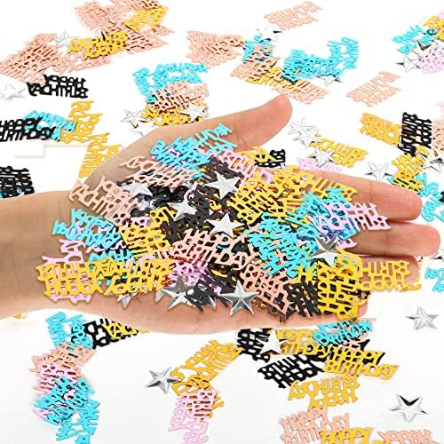 Birthday Confetti With 350Pcs Silver Star Confetti ,Birthdaytable Confetti 30G With 240Pcs Happy Birthday Letters For Celebration Anniversary Birthday Party Decorations