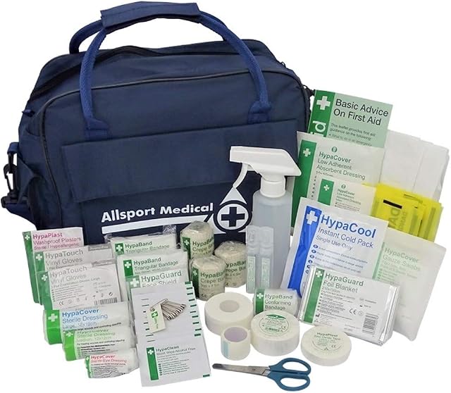 Safety First Aid Sports First Aid Kit in Water-Resistant Holdall Bag - Fully Stocked