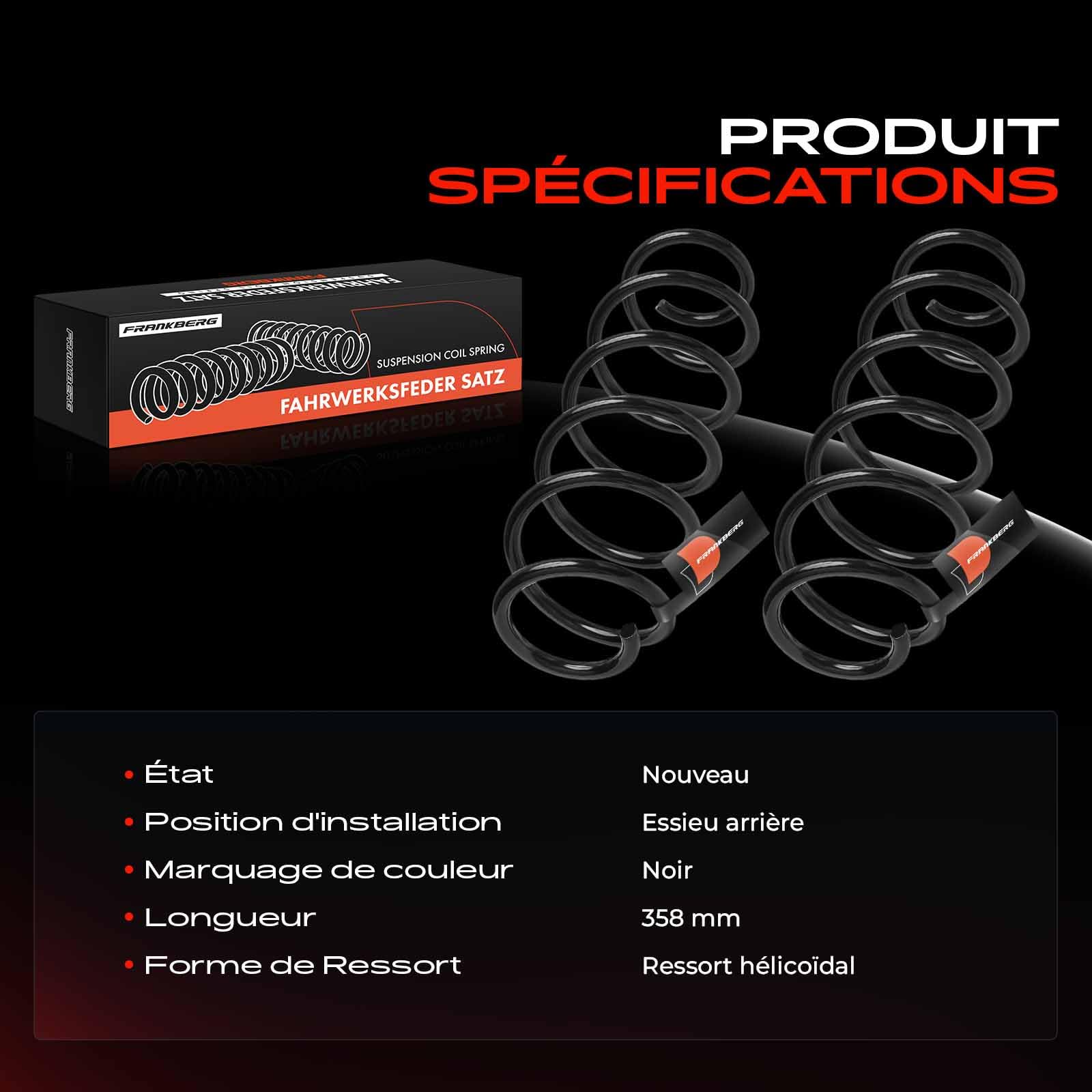 Frankberg 2x Ressort de suspension, roulement à ressort A1693240904 | essieu arrière, gauche, droite, hayon; Compatible avec: Classe B W245, Classe A W169