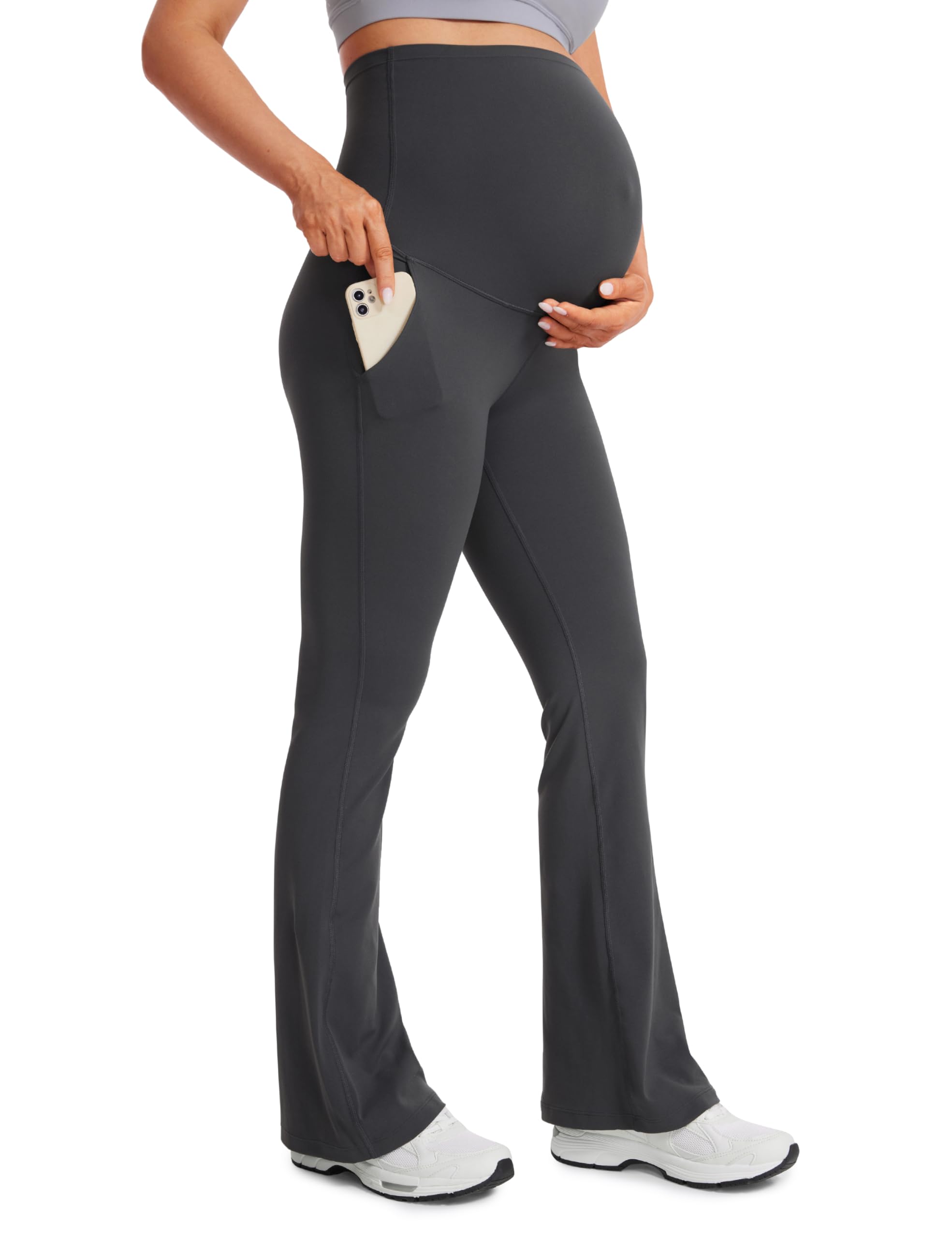 CRZ YOGA Butterluxe Maternity Flare Leggings Pockets 31'' - Workout Yoga Bootcut Pregnancy Womens Pants Over The Belly