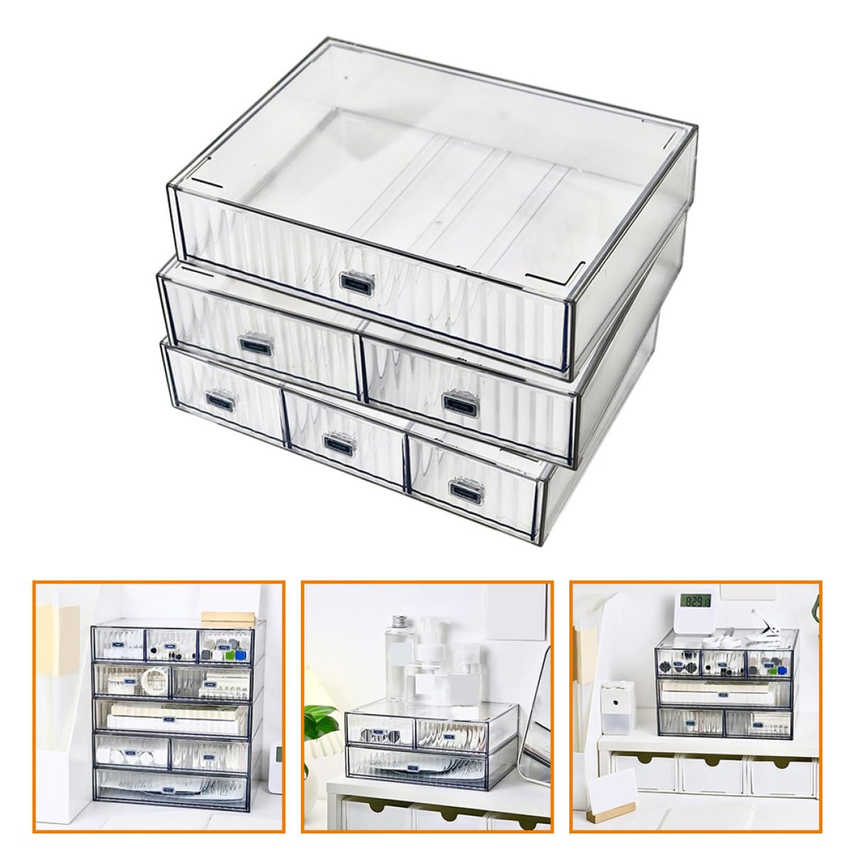 NUOBESTY Organiseur De Bureau À 3 Tiroirs Extensible Et Multicouche Boîte De Rangement Pour Maquillage Et Papeterie