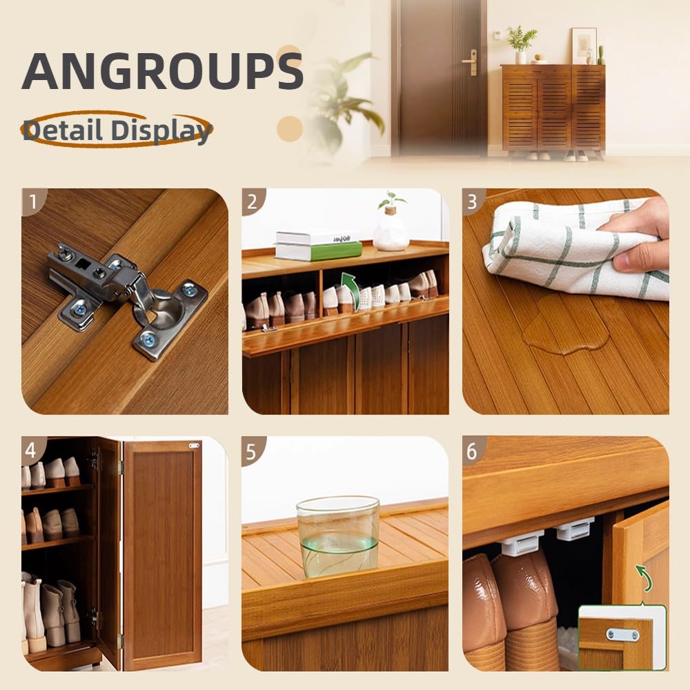 Mueble Zapatero de 4 Puertas Armario de 7 Niveles para Zapatos Mueble Auxiliar con Cajón y Estantes Ajustables Sala de Estar，Zapatero Entrada Recibidor 117x35x115cm