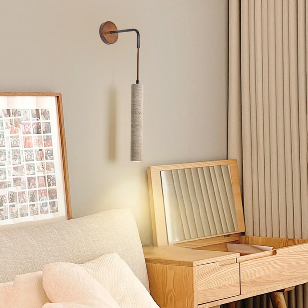 Aplique de Pared Ultrafino de Tubo Largo, lámpara de Pared de travertino Natural, luz de Pared Regulable en Altura, lámparas de Flauta de Piedra, Casquillo GU10, Luces Minimalistas