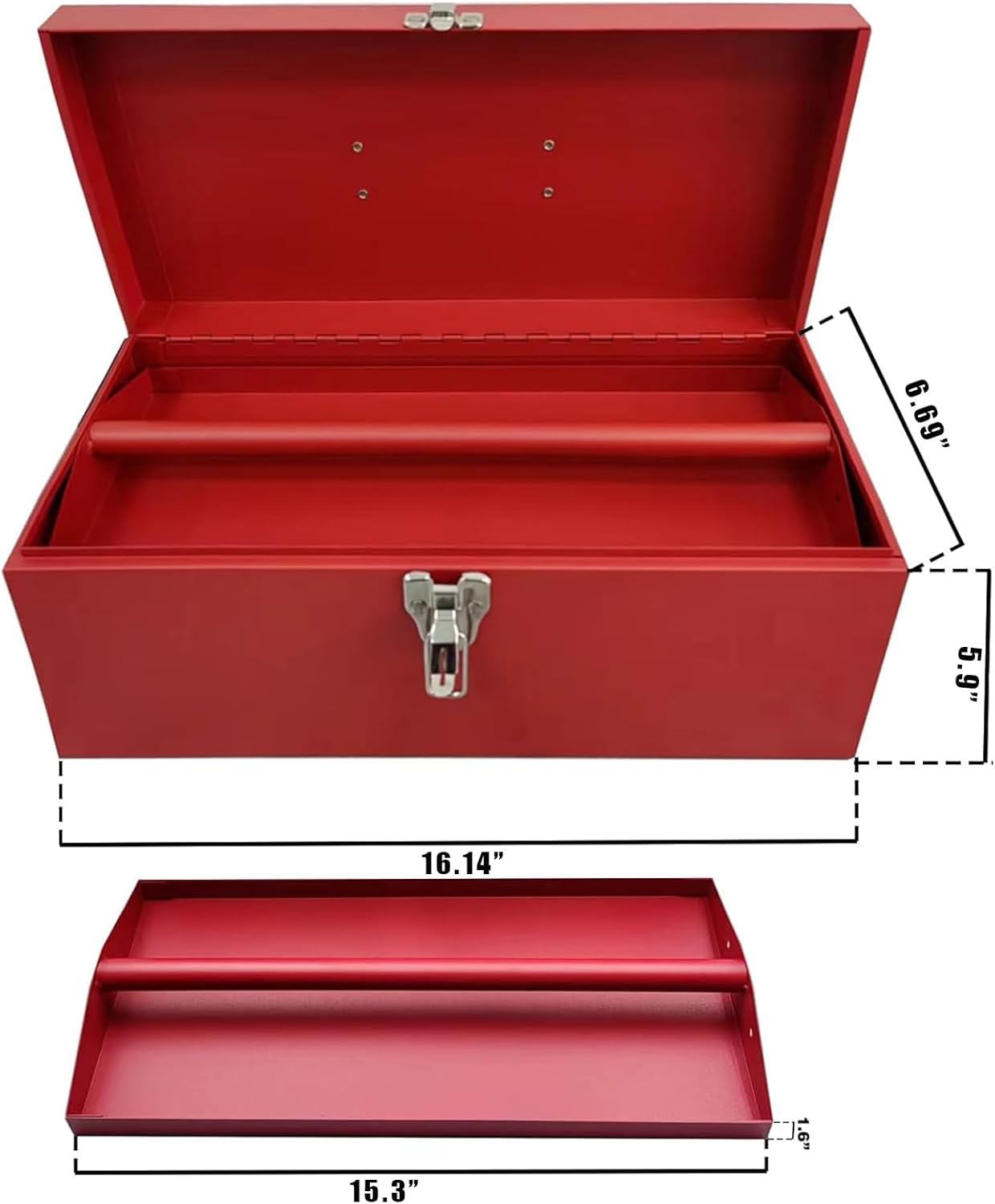 16" Small Tool Box Mini Toolbox Small Metal Tool Box with Latch Closure for Basic Tool Kits or Craft Storage