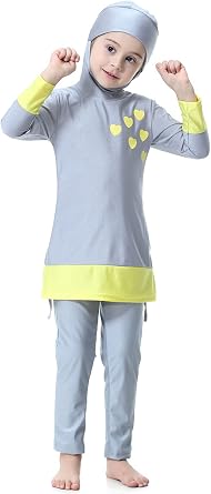 AUBIG Muslim Swimsuit for Kids Girls Long Sleeve Full Coverage Burkini Swimwear Quick Dry Modest Islamic Bathing Suit