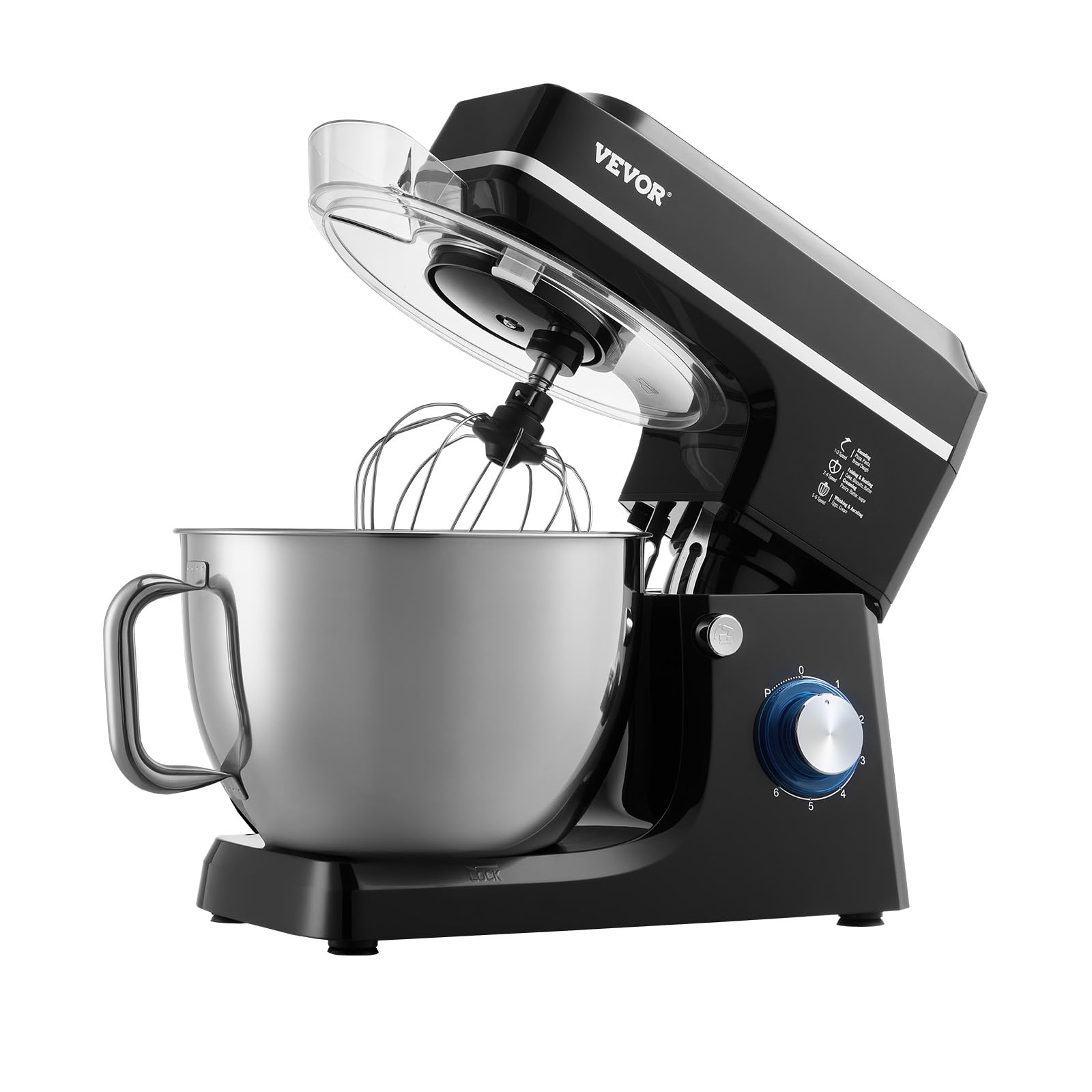 VEVOR Robot kuchenny, mikser do ciasta, 1400 W, 7,84 l, robot kuchenny z uchylną głowicą, miska ze stali nierdzewnej, hak do zagniatania, trzepaczka, skrobak, domowy robot kuchenny do pieczenia i