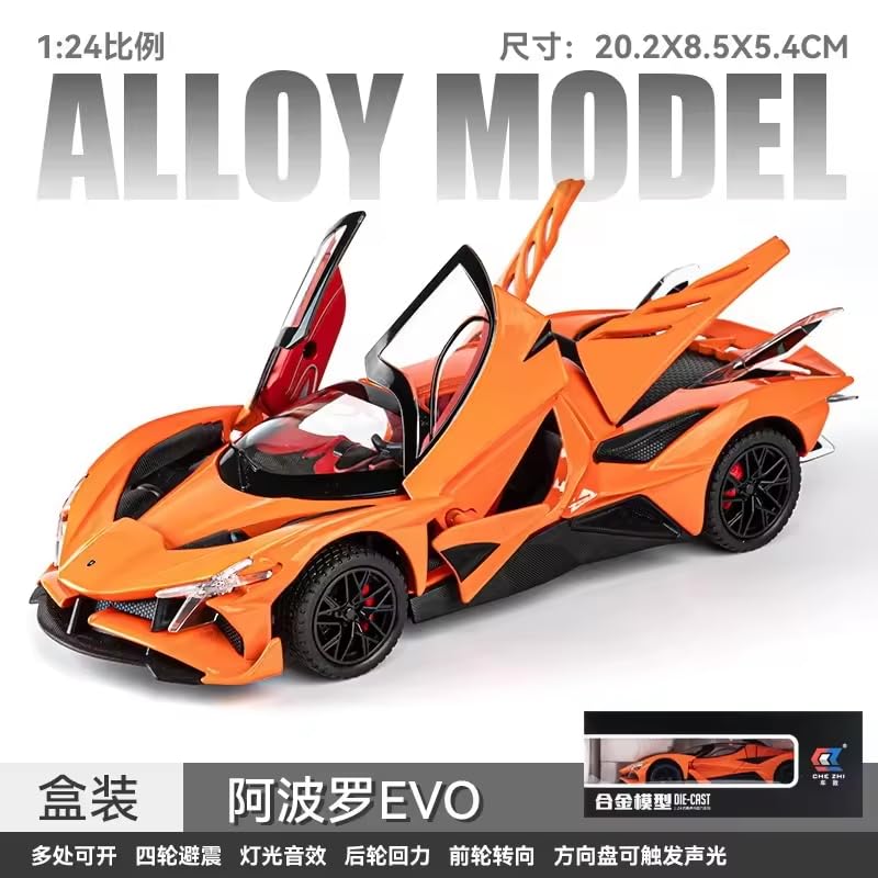 Image of 1:24 Big Apollo Evo Super Car Toy Car Metal Pull Back Diecast Car with Openable Door and Sound Light, Gifts Toys for Kids,black
