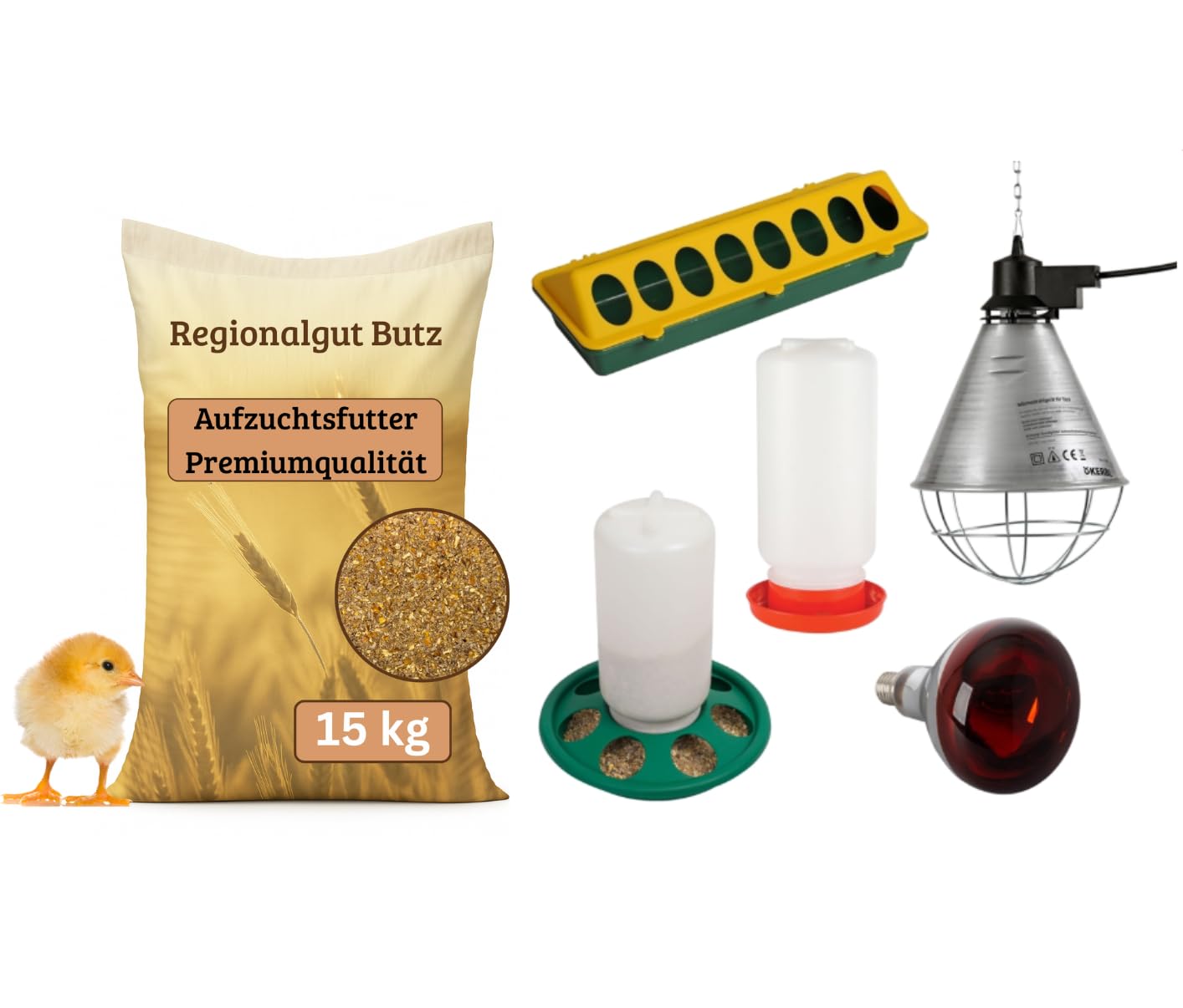 Aufzuchtsfutter 15 Kg für Küken, Premiumqualität für Hühner, Fasane, Wachteln, Enten, Puten, Gänse... (Aufzuchts Set)