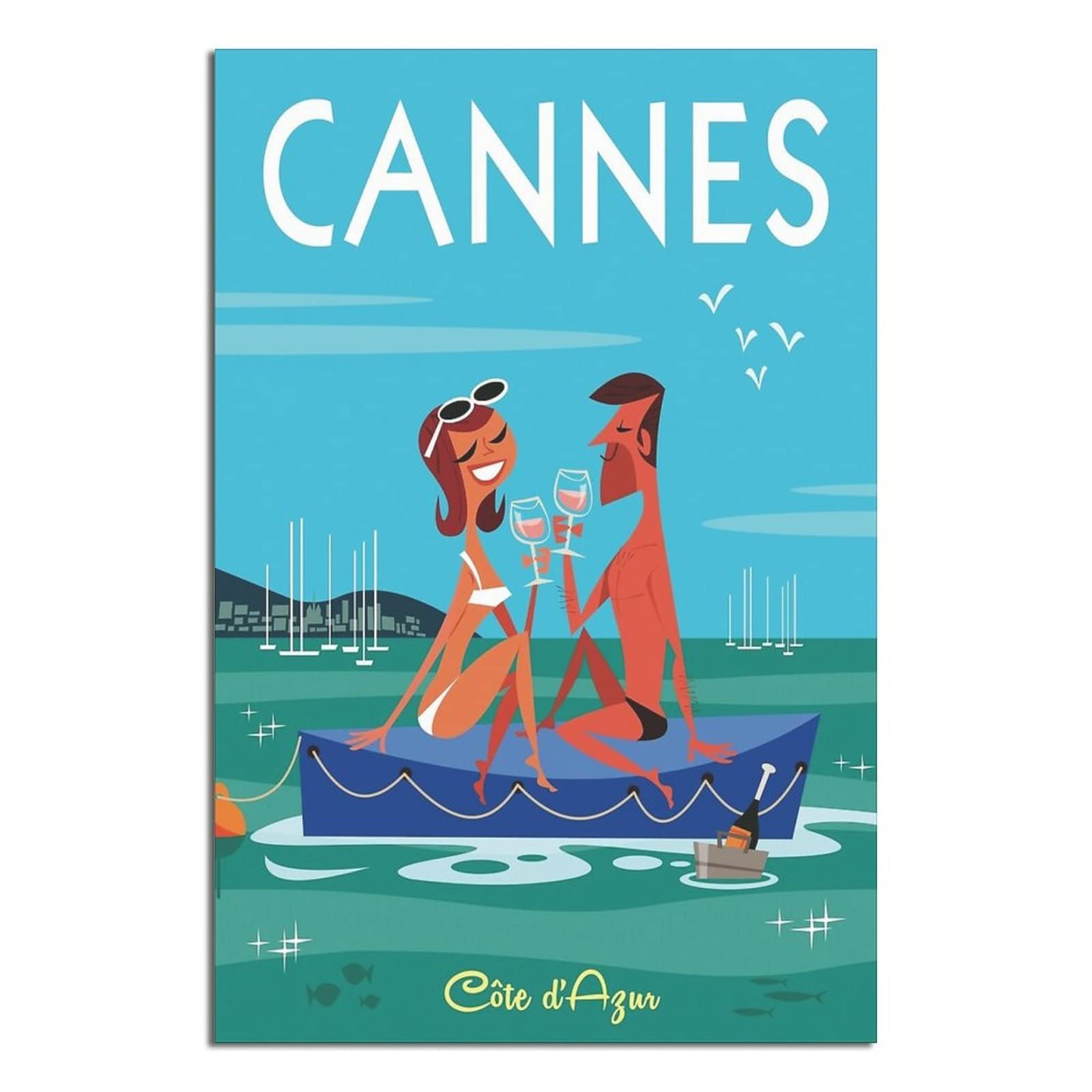 Nmnm Unframe-Style Cannes France Port Vintage Travel Poster Canvas Art Wall Decor Poster Picture Print Painting Posters Gift 12X18inchs(30X45cm)