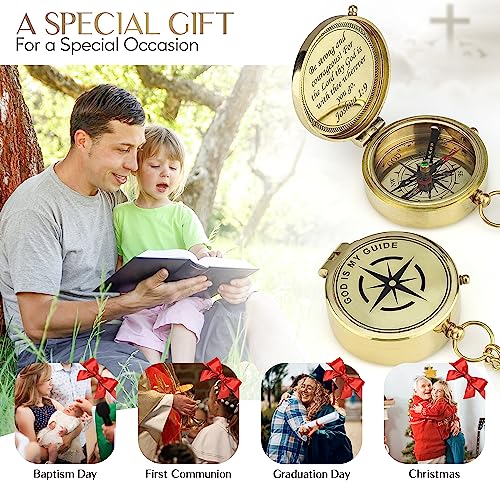 Brújula de Latón 'God is My Guide' con Caja de Exhibición - Regalo Religioso Grabado para Hombres y Mujeres - Regalo de Bautizo, Confirmación y Comunión para Niños miniatura 3