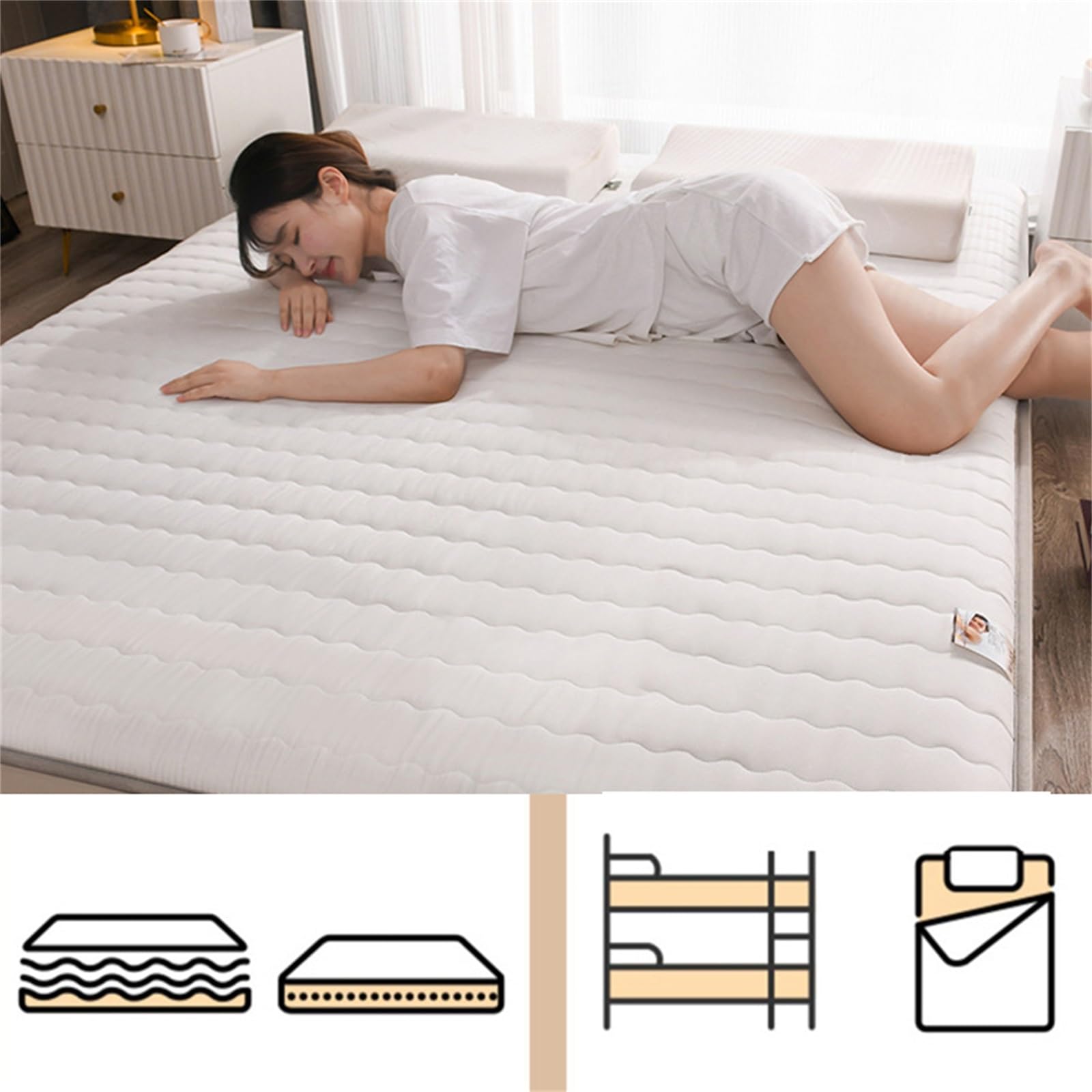 Materasso futon giapponese grigio pieghevole e arrotolabile comodo letto per campeggio e ospiti 200 x 220 cm cuscino portatile per viaggio