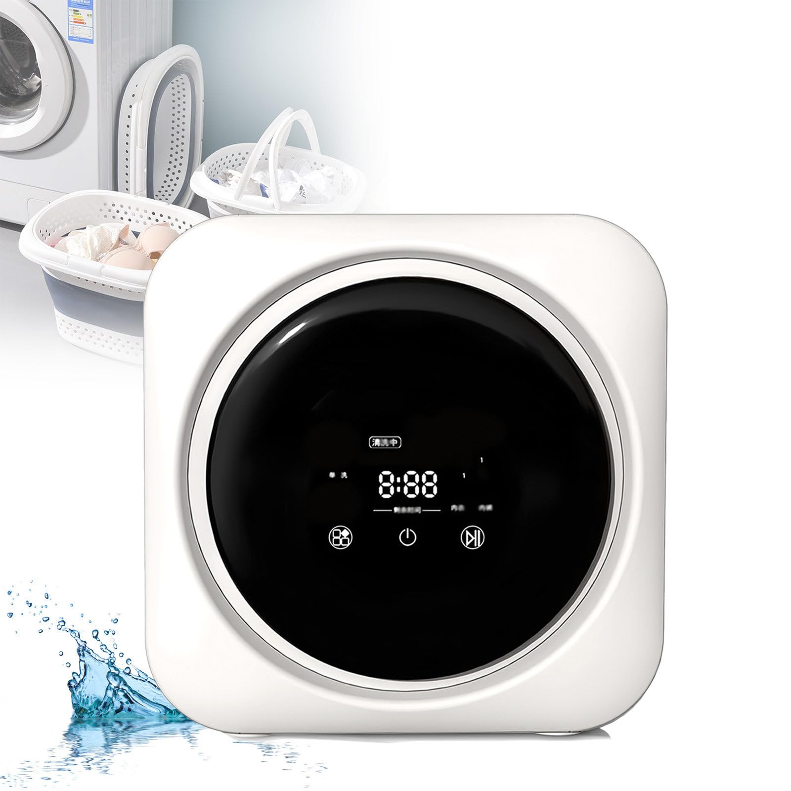 Waschmaschine, klein, tragbar, zur Wandmontage, automatischer Wäschetrockner, 3,5 l, Frontlader, Wäschetrockner mit LCD-Touchscreen, Edelstahlwanne für Wohnung, Haus, Wohnheim-22 (Wandmontage)