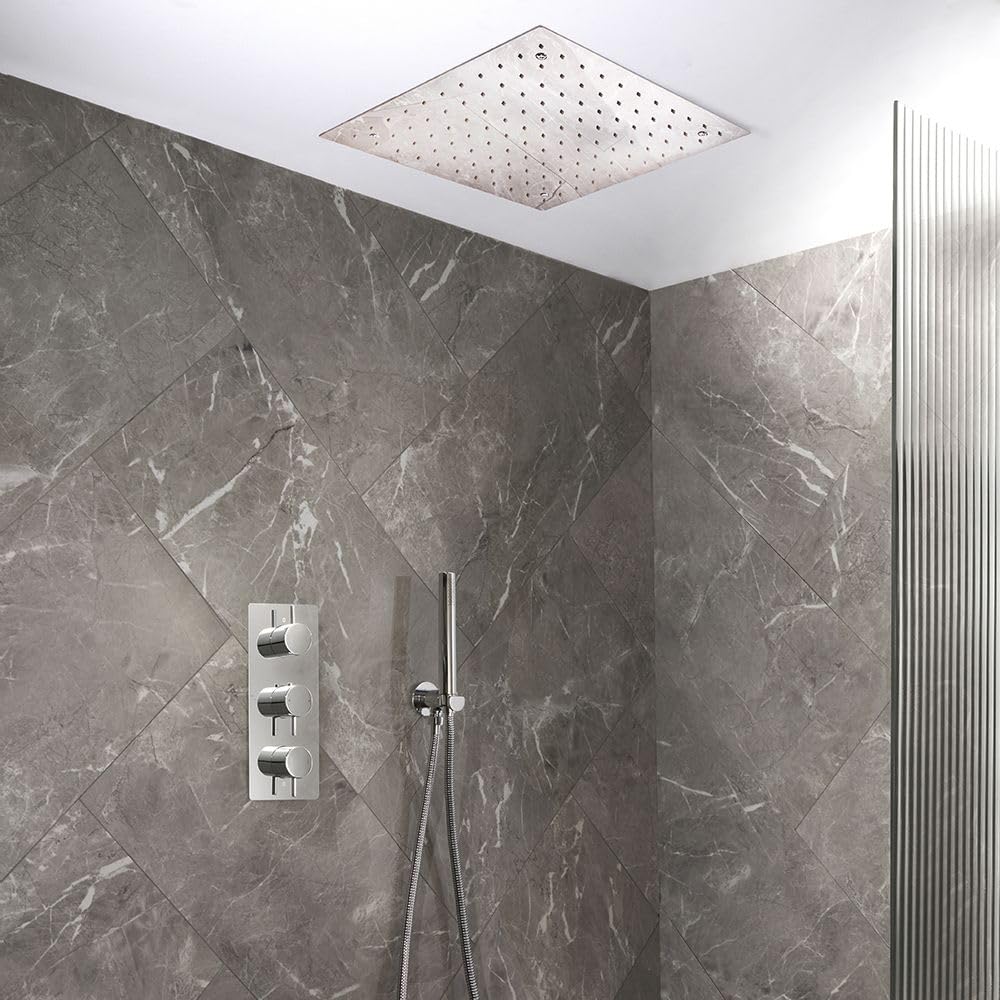 Milano Chrome Otto Thermostatic Mixer Valve 400Mm Square Rainfall Shower Head Handset