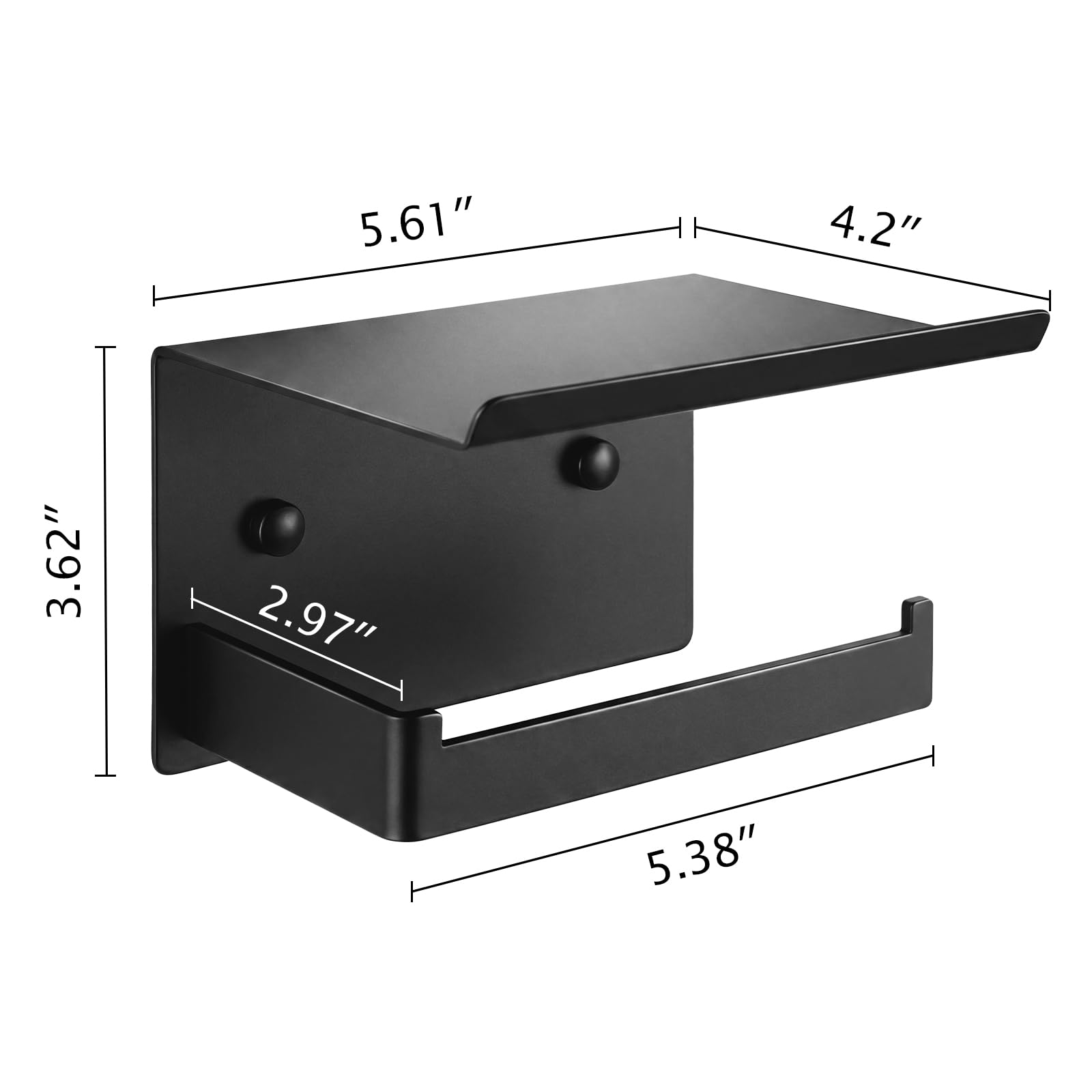 Adhesive Wall Mount Toilet Paper Holder with Shelf, Matte Black — Amazon image 2