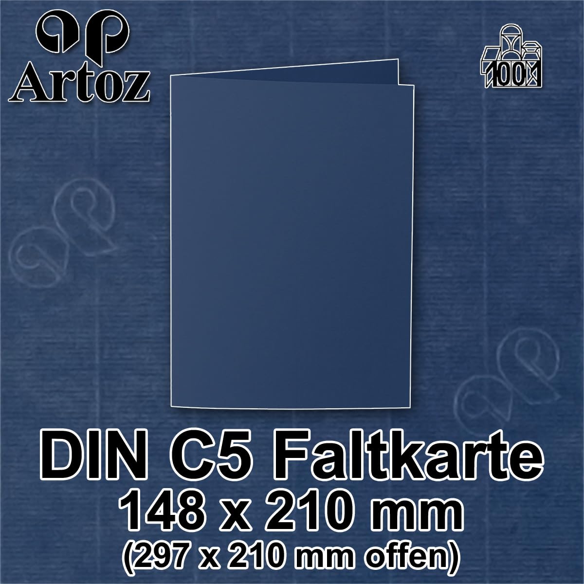 ARTOZ 150 x kartki składane DIN A5 – klasyczny niebieski (niebieski) prążkowane, 148 x 210 mm, składane kartki podwójne, puste kartki podwójne o gramaturze 220 g/m², szlachetne prążkowanie Egoutteur