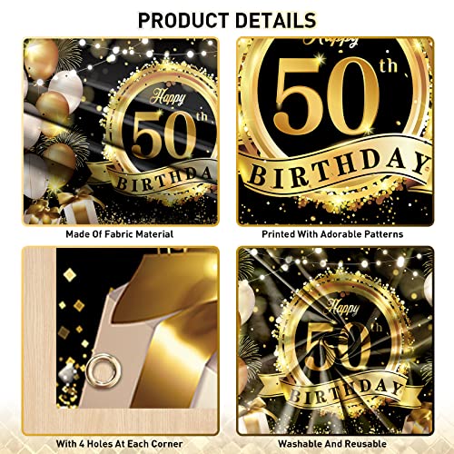 Fondo decorativo Happy 50 cumpleaños negro y dorado grande miniatura 3