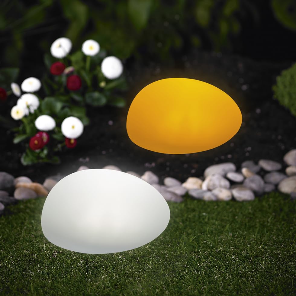 MeLiTec Solar Gartenleuchte Stein LK15 2er Set RGBW Farbwechsel warmweiß & bernstein Solarleuchte Garten dekorative Bodenleuchte IP44 bis 8h Leuchtdauer 24 cm
