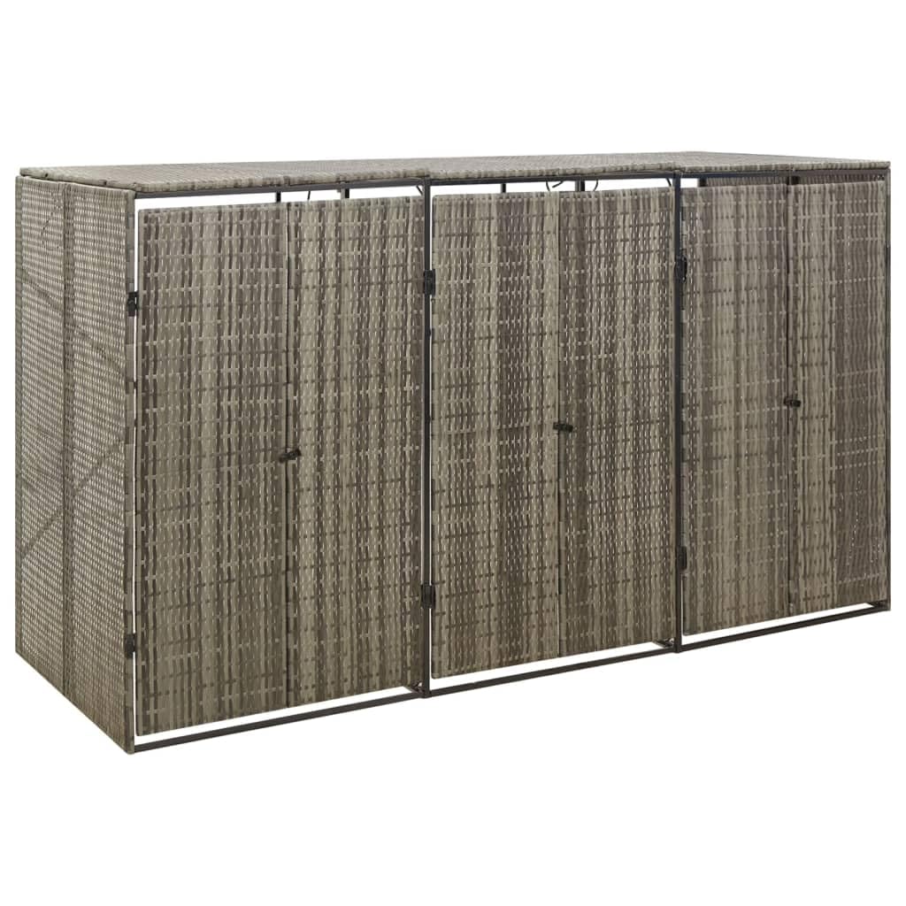 vidaXL Abri pour Poubelle Triple Gris 207x80x117 cm Résine tressée, Stockage de Poubelle à Roue Unique, Couvercle pour Poubelle, abri pour Poubelle à Roue Unique