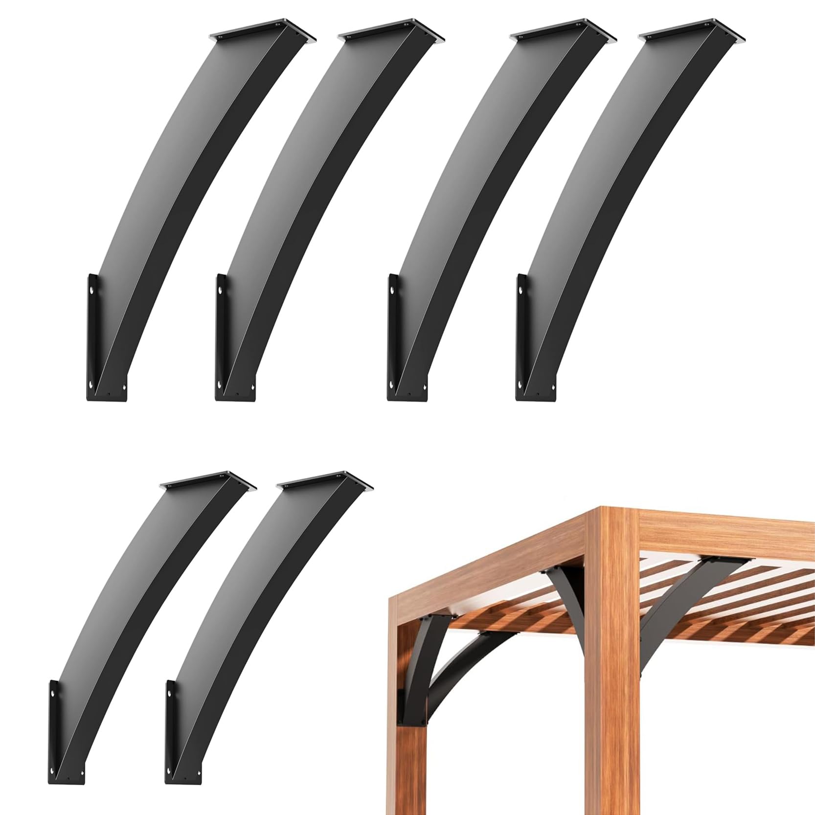 LQSYBHD Heavy Duty Arc 45 Degree Angle Support Bracket,45 Degree Angle Bracket,Wood Pergola Bracket Kit for Wood Structures,Pergolas,Gazebos,Carports,Decks(Color:6pack)