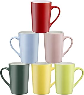 SZNIUSHAO-Multi-Coloured Ceramic Mugs Set of 6-13.5oz / 400ml -Coffee Mugs-Cappuccino-Tea Cups- Hot Chocolate Cups (Red, Blue, Yellow, Green, Pink, Blackish Green, Large)