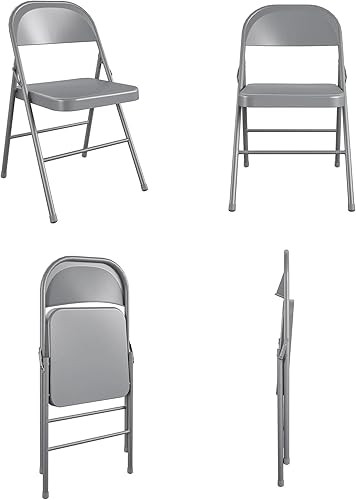 Miniatura 6 de Silla plegable de metal con respaldo, silla de metal con doble bisagra, fácil de plegar y apilable para oficina, escritorio, comedor y conferencias.