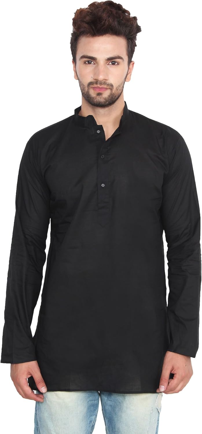 Maple Clothing Cotton Short Kurta Men's Solid Color Fashion Shirt Indian Clothes - Image 2