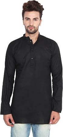 Maple Clothing Cotton Short Kurta Men's Solid Color Fashion Shirt Indian Clothes