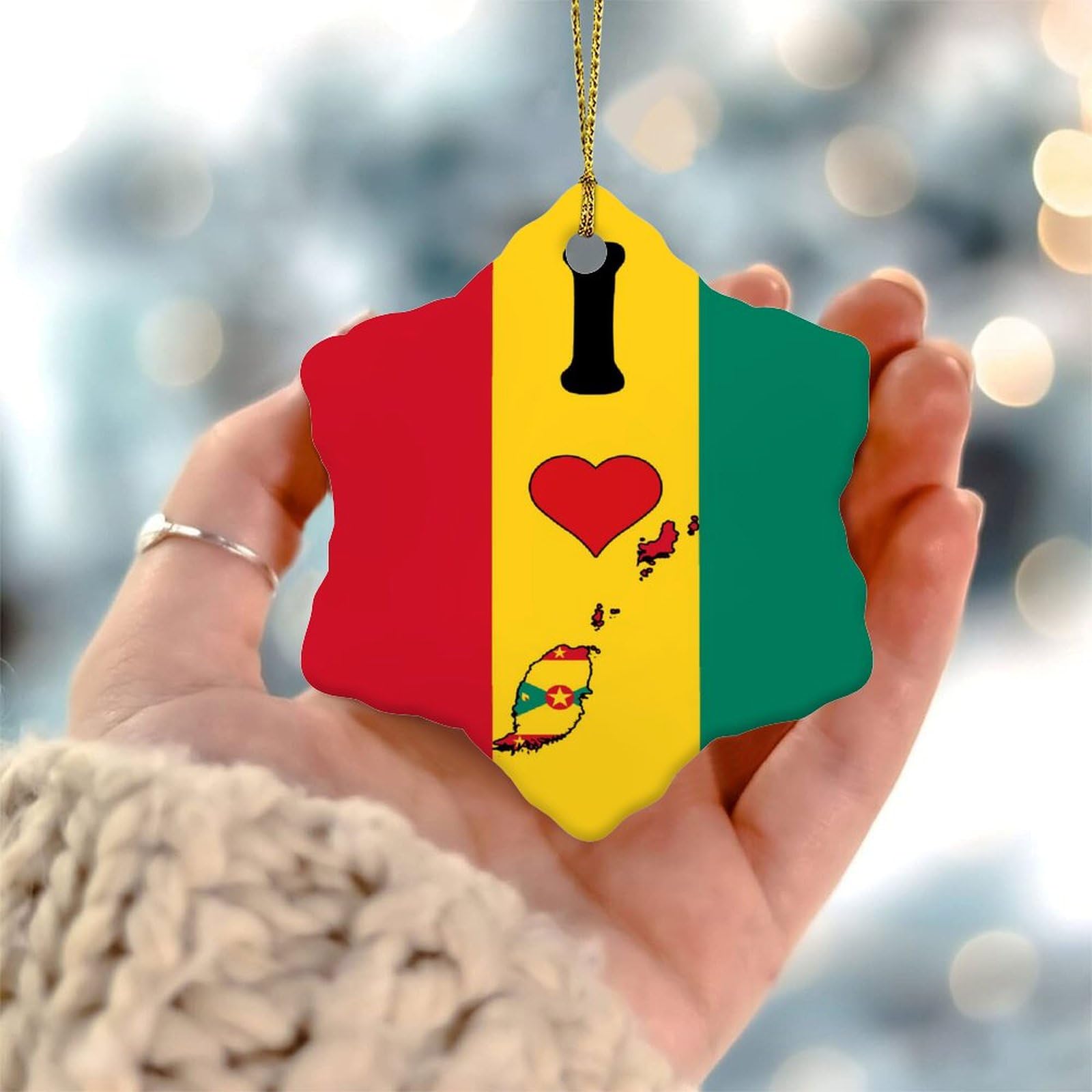 Wsdesdec Style-6 I Love My Country' Grenada Christmas Tree Ornament Gift Flag For Traveler Christmas Ornaments State Flag Travel Sports Collectible Gift For Holiday Christmas Tree Party Decorations Ceramic