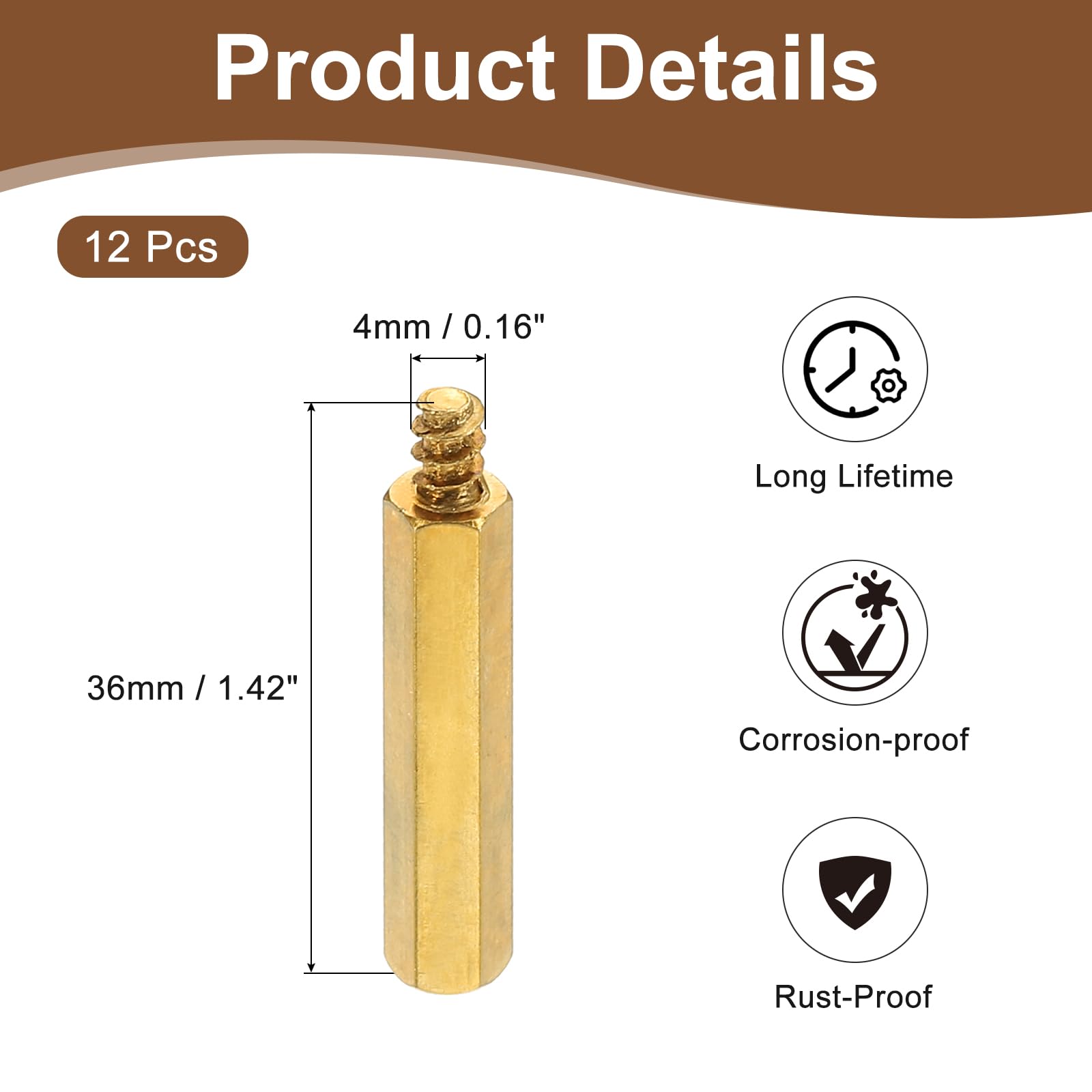 PATIKIL 12pcs M4 Male to Female Self-Tapping Hex Standoffs Spacers Pillars, M4 30+6mm Brass Motherboard Standoffs Copper - Image 2