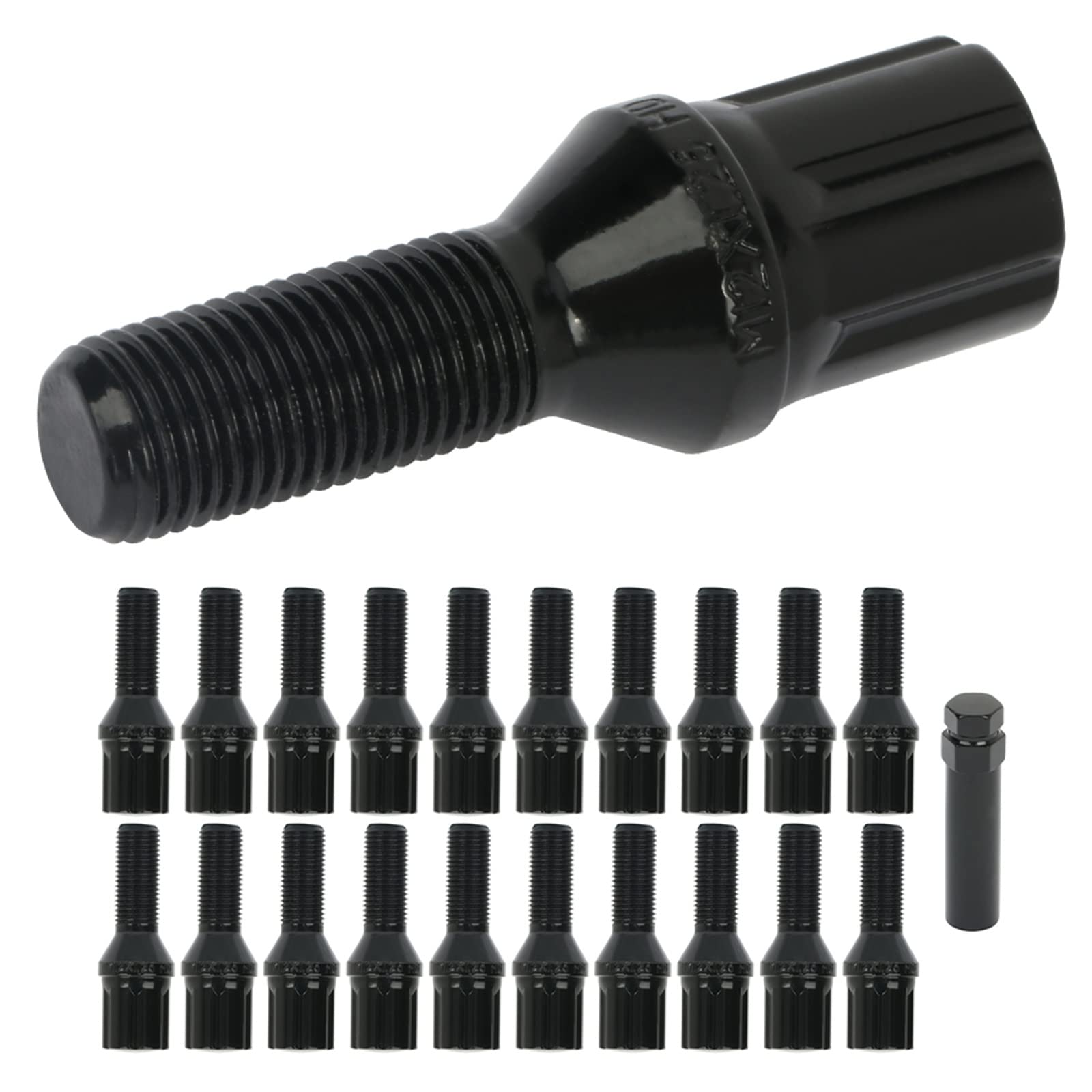 SCITOO 20Pcs Black Wheel Bolt M12x1.25 Shank Length 28mm with 1 Key
