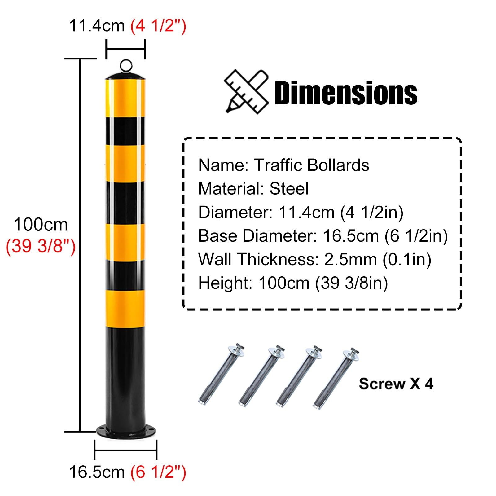 Conos De Tráfico, Barrera De Seguridad para Entradas De Vehículos, Bolardos De Seguridad, Cono De Control De Acceso Atornillable, Poste Delimitador De Tráfico para Lotes De Co,100cm Height