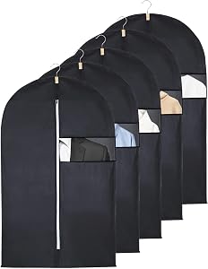 5 Pack Garment Bags for Hanging Clothes, 40 Inch Suit Bags with Zipper and Clear Window for Travel and Clothes Storage, Breathable Garment Covers for Suits Coats Uniforms Shirts