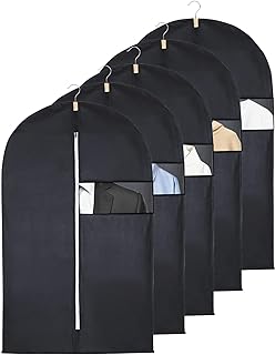 5 Pack Garment Bags for Hanging Clothes, 40 Inch Suit Bags with Zipper and Clear Window for Travel and Clothes Storage, Breathable Garment Covers for Suits Coats Uniforms Shirts