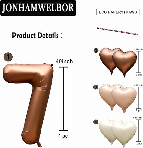 Miniatura 2 de Jonhamwelbor Globo marrón del número 7 de 40 pulgadas con globos de helio de Mylar con el número 7 para decoración de fiesta de cumpleaños número 7