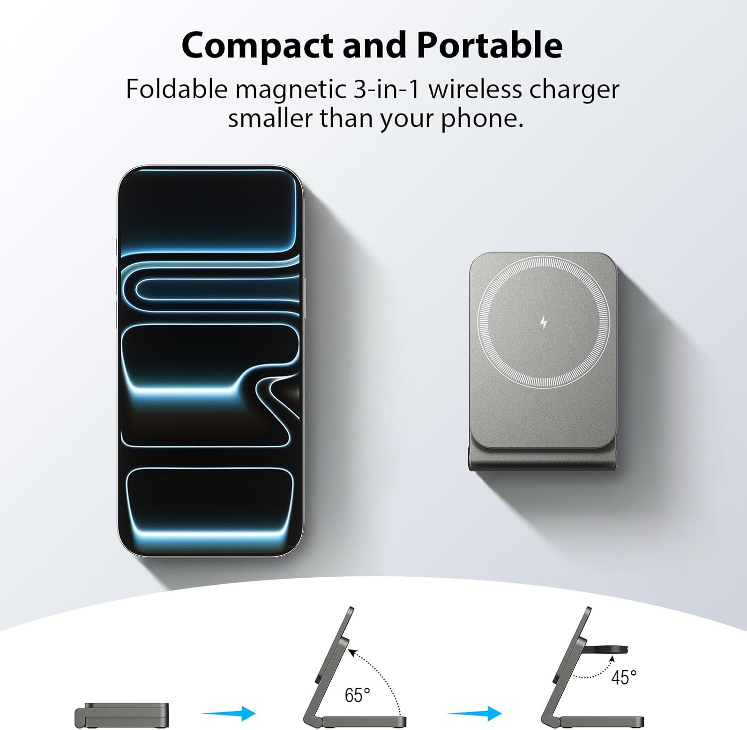 3 in 1 Wireless Charger Station for Multiple Devices, Foldable Magnetic Charging Stand, Portable Fast Travel Wireless Charger for iPhone17/16/15/14/13/12 Pro Max/ AirPods2/3/4 and IWatch Ultra Series