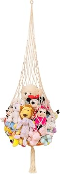 Novel Stuffed Animal Net or Hammock Macrame Toy Display- 6.5ft H,One Hook! Perfect for The Tiny Space in Corner,Wall Ceiling Hanging Net, Stuffies Animal Storage for Kid Room Bedroom Playroom Decor