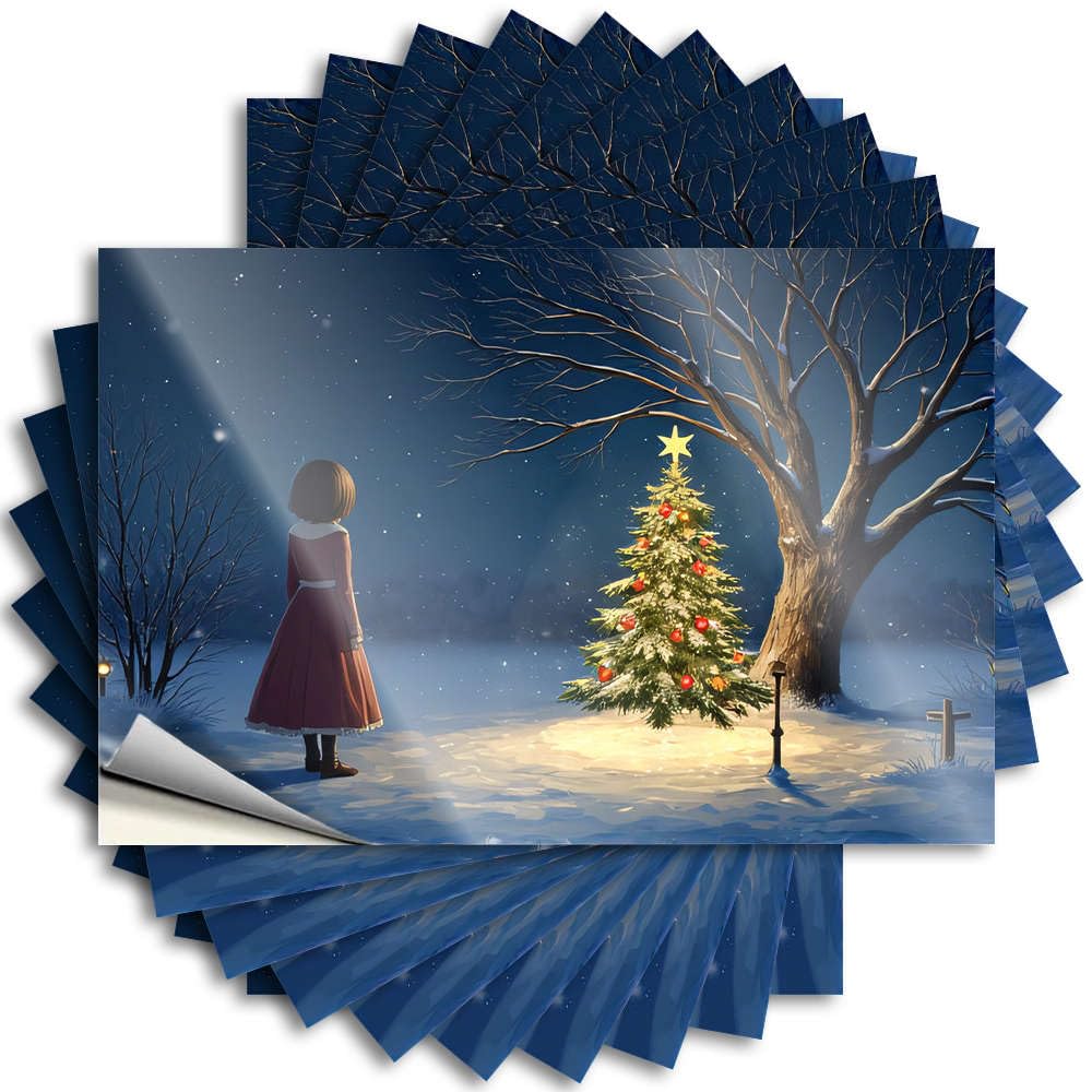 Sticker - Winter Window A Girl Admires A Beautifully Lit Christmas Tree On A Snowy Night for Science Stuff(8X12CM)