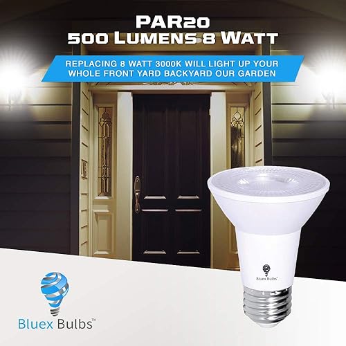 Miniatura 3 de PAR20 - Paquete de 2 bombillas LED de inundación para exteriores, 8 W, 75 W, equivalentes a 500 lúmenes, regulables, impermeables, E26, 5000 K,
