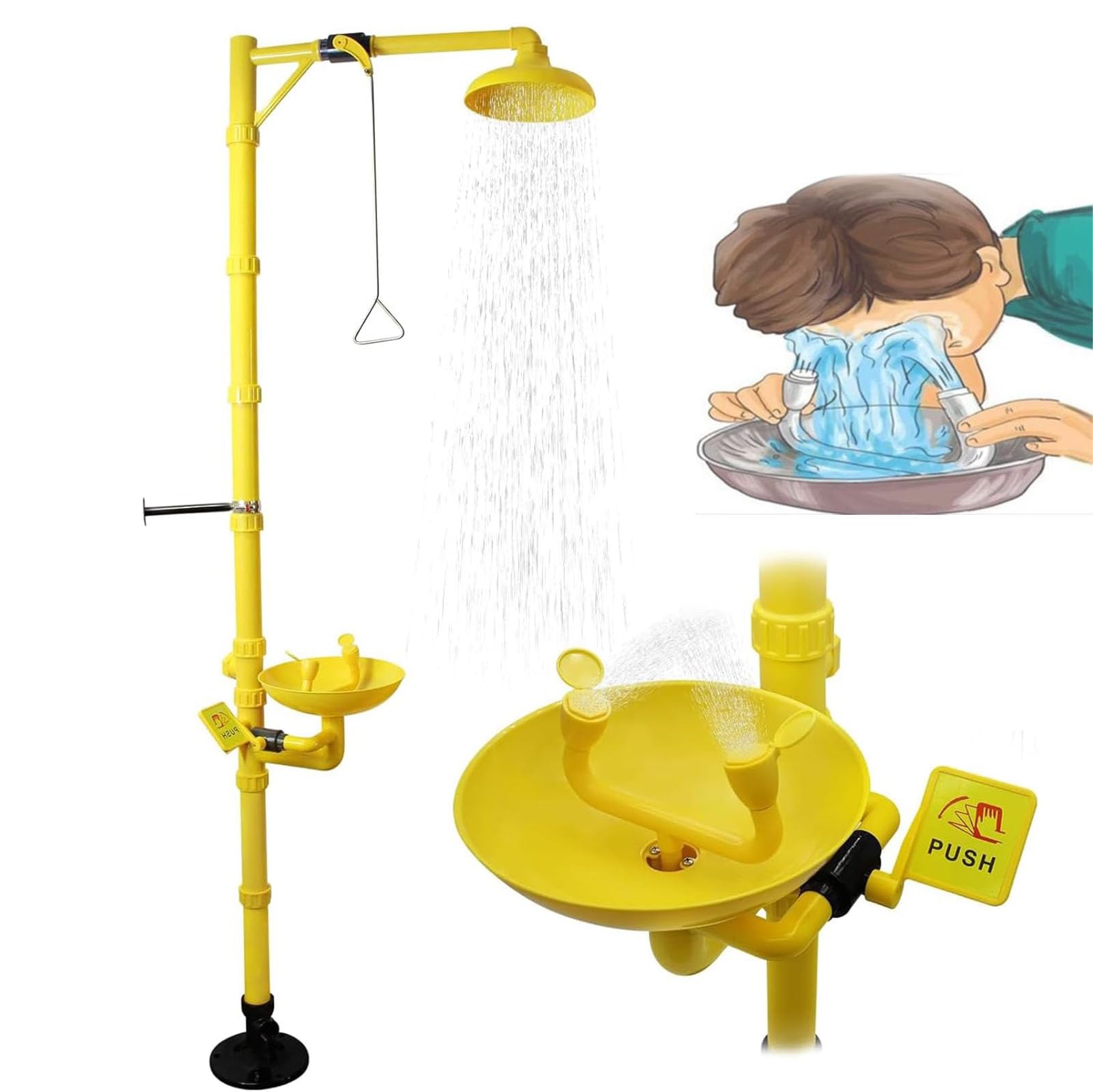 Lavaojos Y Ducha Set, Ducha De Emergencia Estación Lavaojos, Doble Pulverizador Lavaojos, Primeros Auxilios Lavaojos, Triángulo Tirar De La Barra Y Empujar La Placa, Para Sustancias Nocivas Lavado