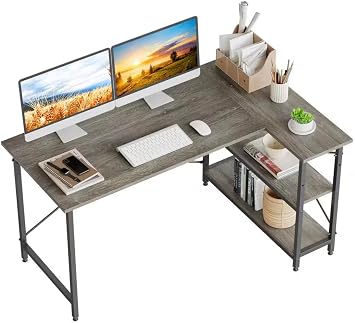 55-inch Gray L-Shaped Desk with Storage Shelves CQ65784