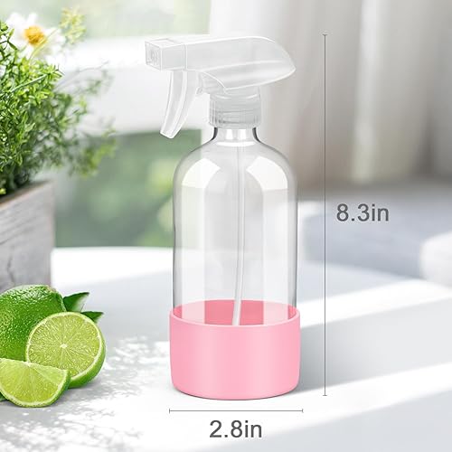 Miniatura 4 de Botellas de vidrio con protección de funda de silicona, recipientes vacíos recargables de 16 onzas, botellas de spray reutilizables con boquilla