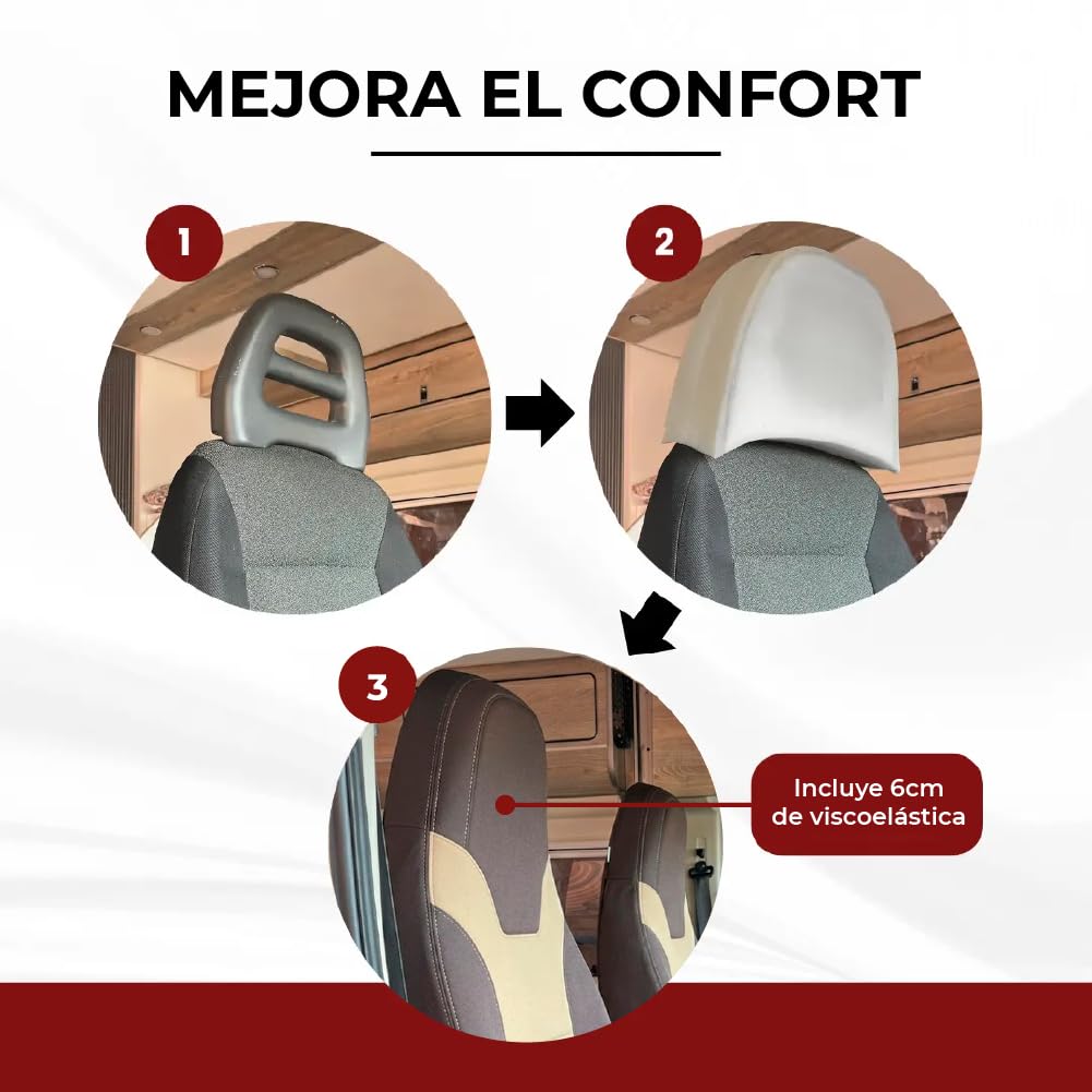 Pack 2 Fundas de Asiento Premium Choco Beige para Autocaravanas y Furgonetas Camper Fiat Ducato, Peugeot Boxer y Citroën Jumper (+2006)