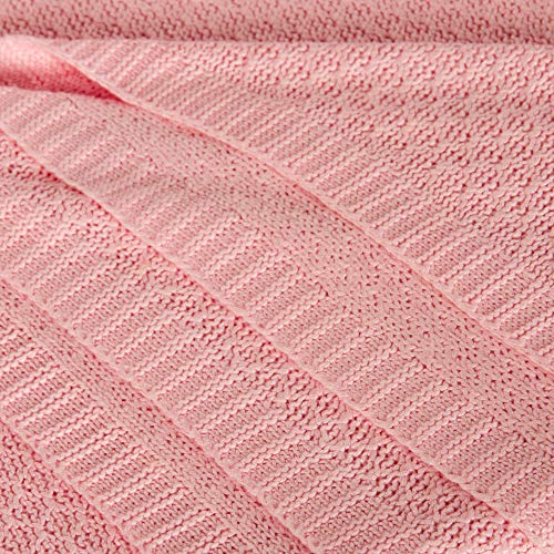 Image of NTBAY Rayon Derived from Bamboo Knit Throw Blanket, 51 x 67, Pink | Breathable Cable Knit Throw Made with Rayon Derived from Bamboo, Soft Cooling Bed Throws for Sofa, Bed, Reading, and Travel