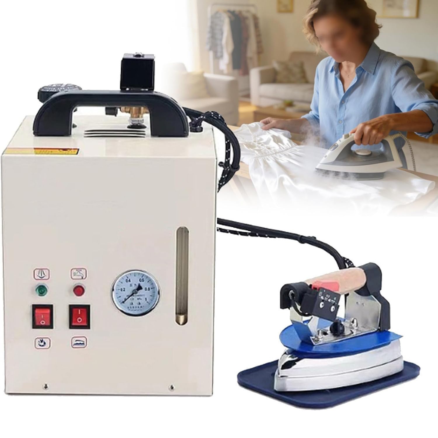 RETRIN Commercial Boiler Steamer Iron, 900W Handheld Electric Iron Head + 4L Stainless Steel Steam Generator, Multi-level Temp Setting for Dry Cleaners and Garment Manufacturing Plant