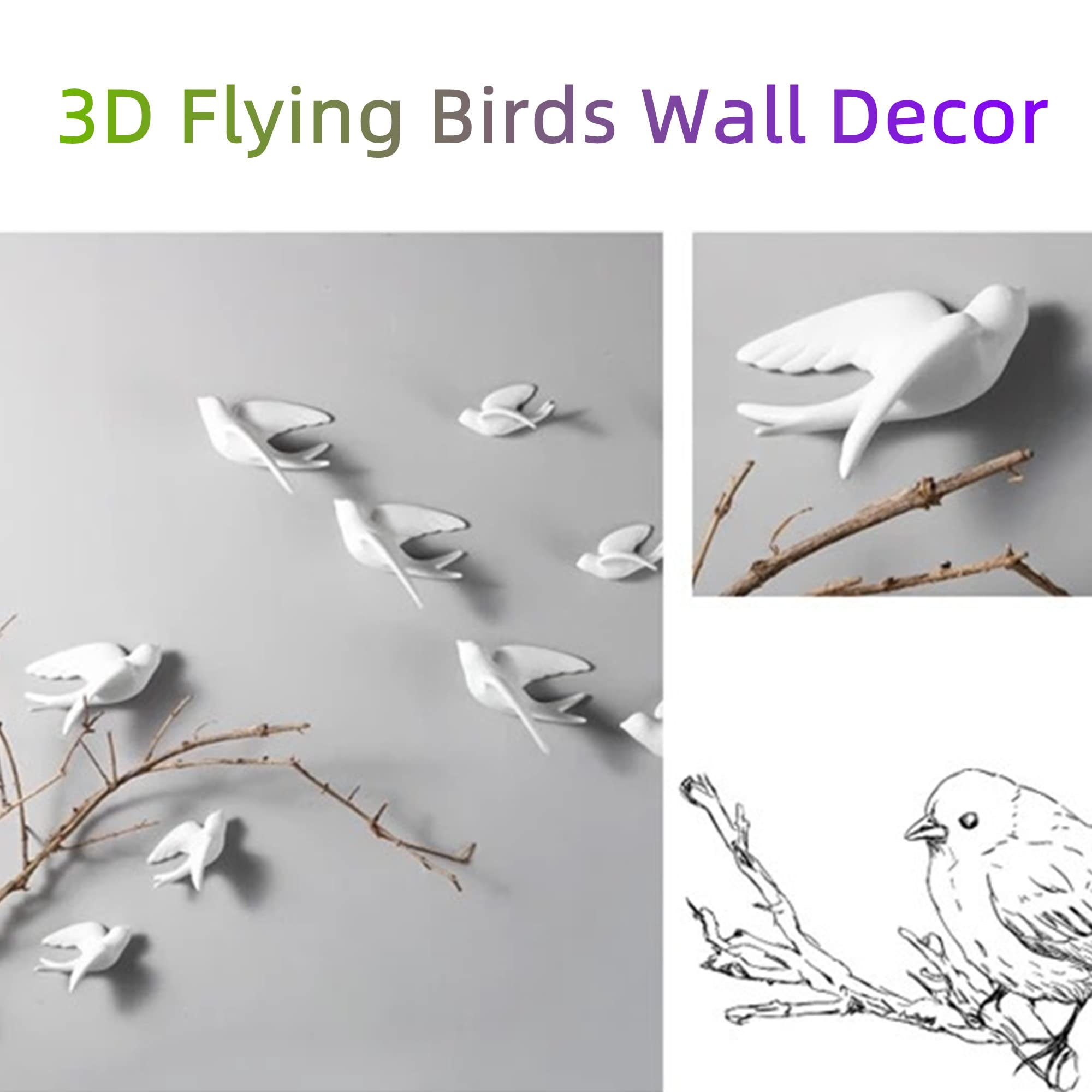 Dekoracje ścienne 3D, Biała ceramiczna rzeźba ptaka 3D, dekoracja ścienna, wisząca(Left,L)