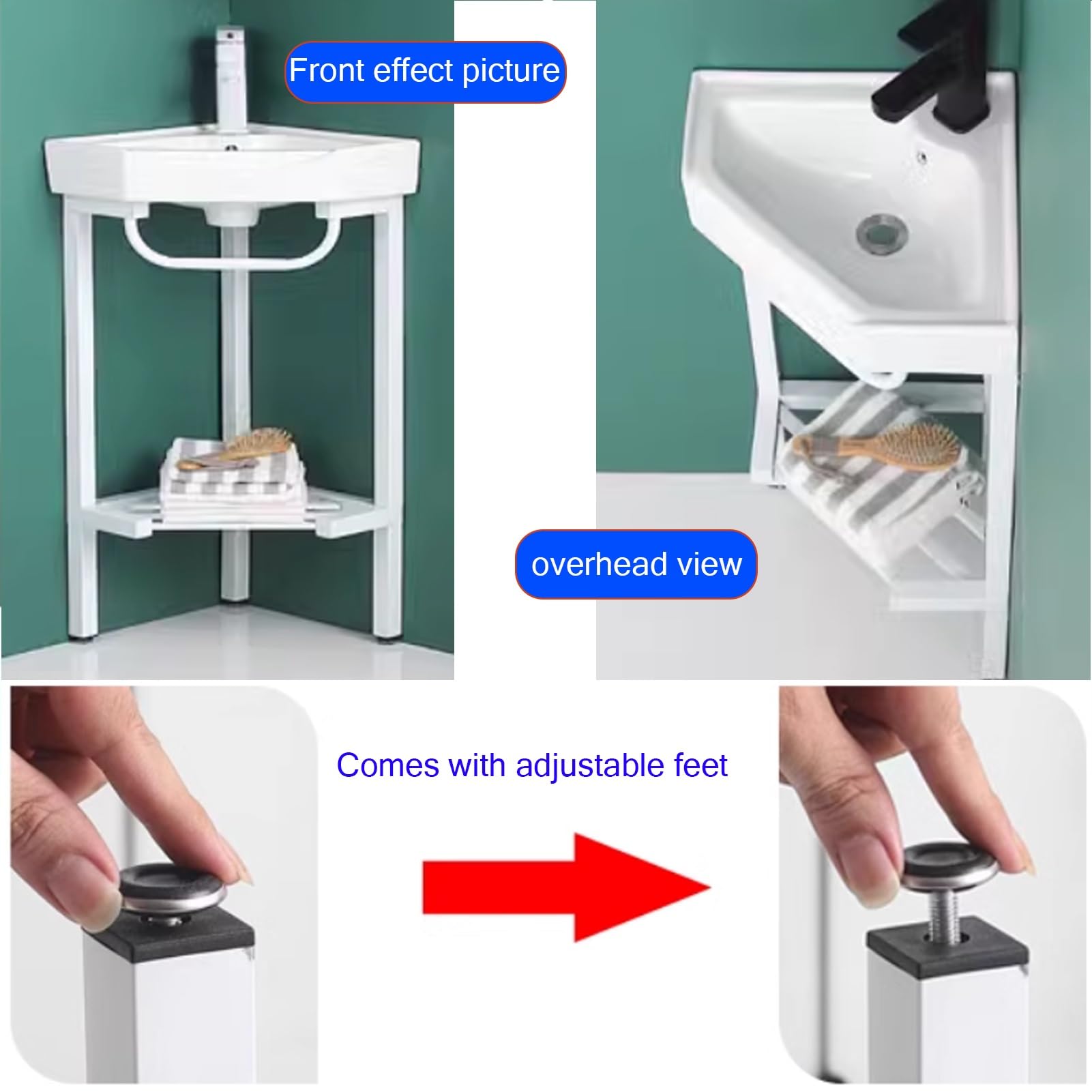 Fregadero esquinero de baño, soporte de acero inoxidable, fregadero de esquina de cerámica, lavabo de baño, lavabo de esquina para baño, lavabo de esquina pequeño, 16.5 x 42 cm