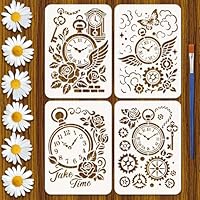 FINGERINSPIRE 4Styles Vintage Gears Clocks Stencils with a Brush 11.7x8.3Inch 4 Styles Creative 2