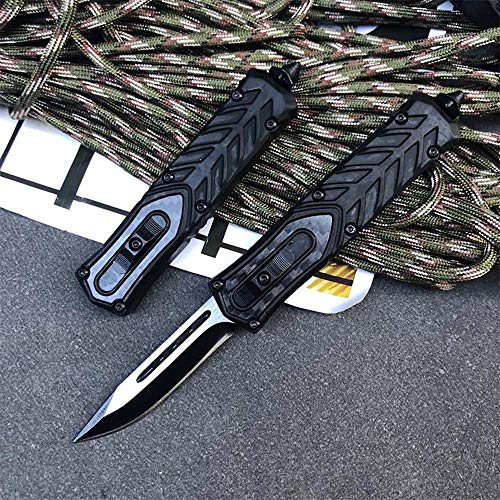 Ideaselection Outdoor Noir Couteau de Camping Lame à Ressort Couteau de Survie Ressort Couteaux pliants avec Couteau Pliable Marteau Multi Outils Couteau de Chasse Clip EDC la Gaine
