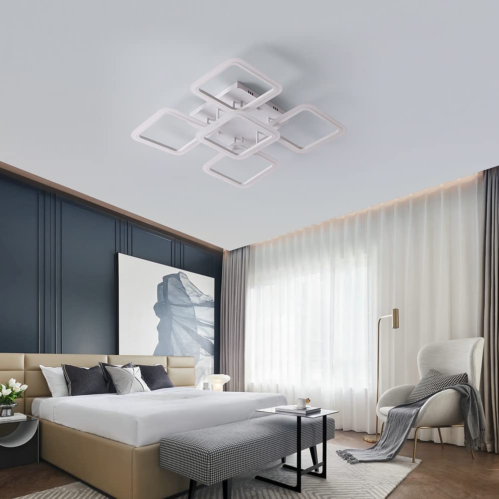 Osairous Lampadario Soffitto LED, 60CM Diametro Plafoniera LED in Acrilico, 70W Lampada da soffitto Moderno Paralume Quadrato per Soggiorno Camera da Letto Bianco Freddo 6500K, 4086lm
